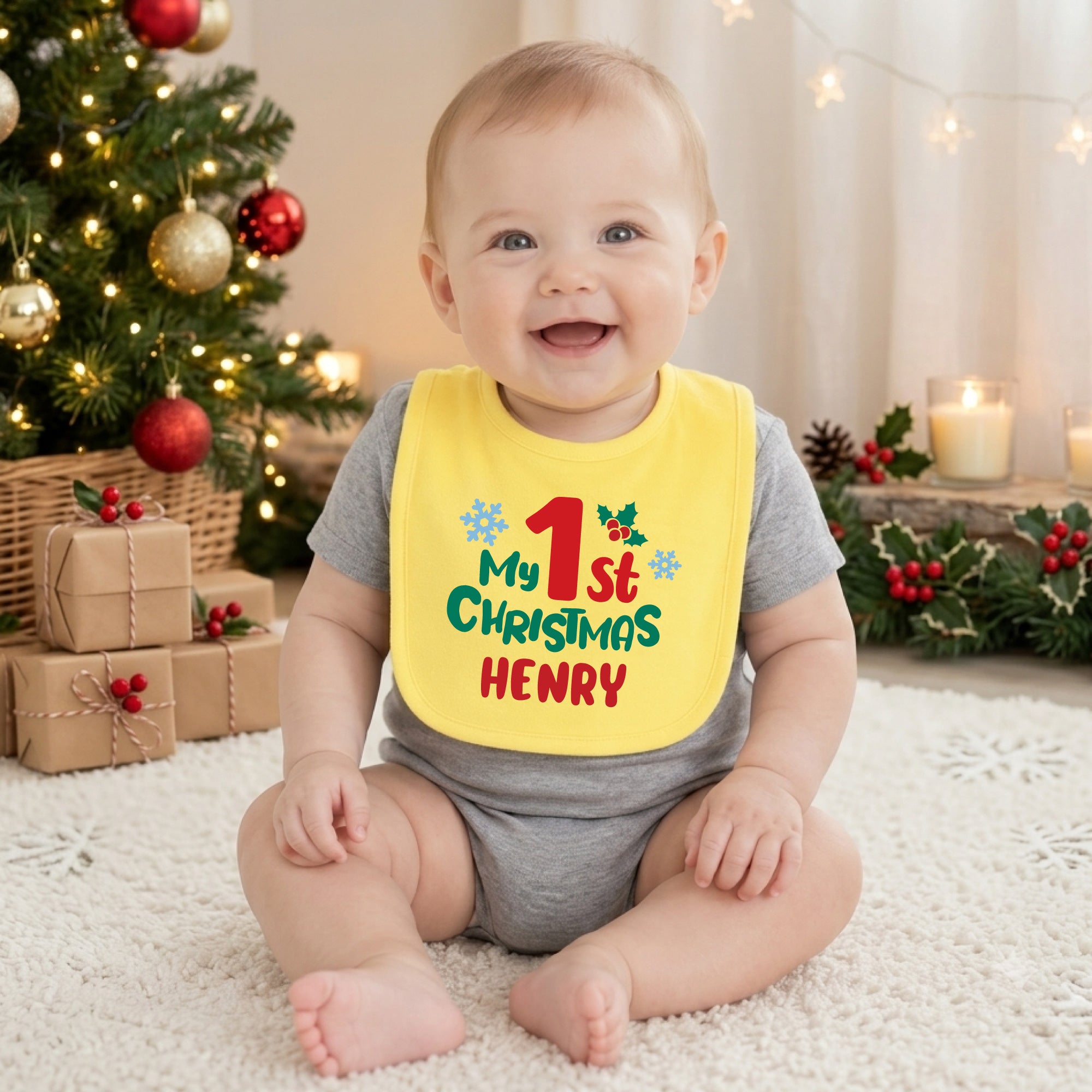 Personalized 1st Christmas Baby Bib