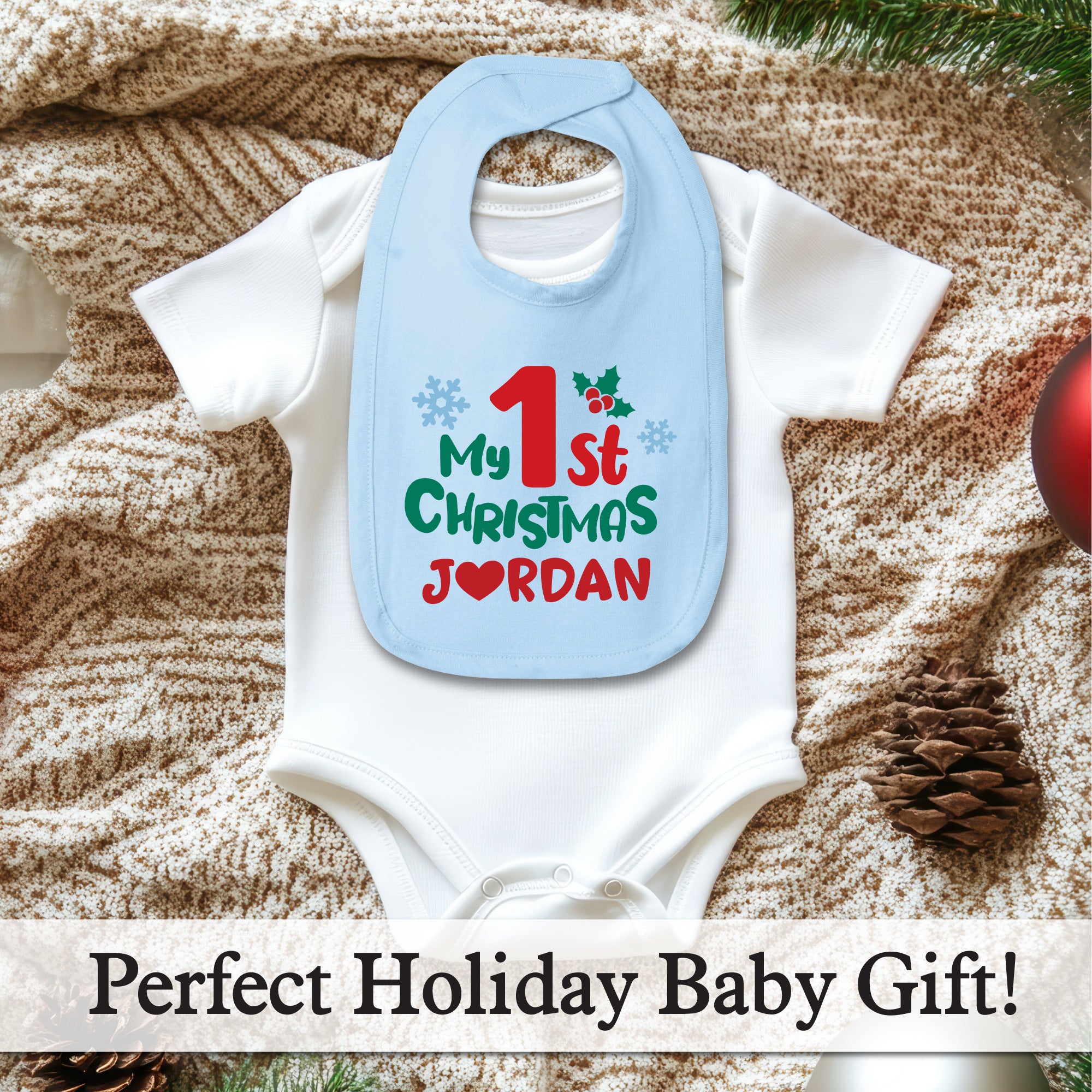 Personalized 1st Christmas Baby Bib