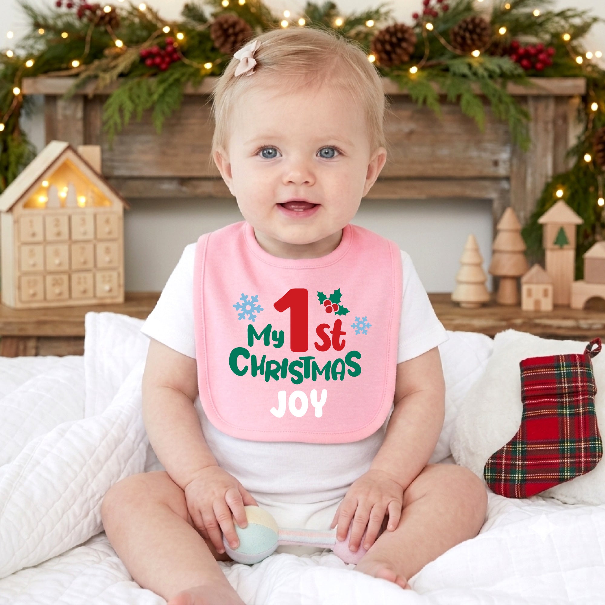 Personalized 1st Christmas Baby Bib
