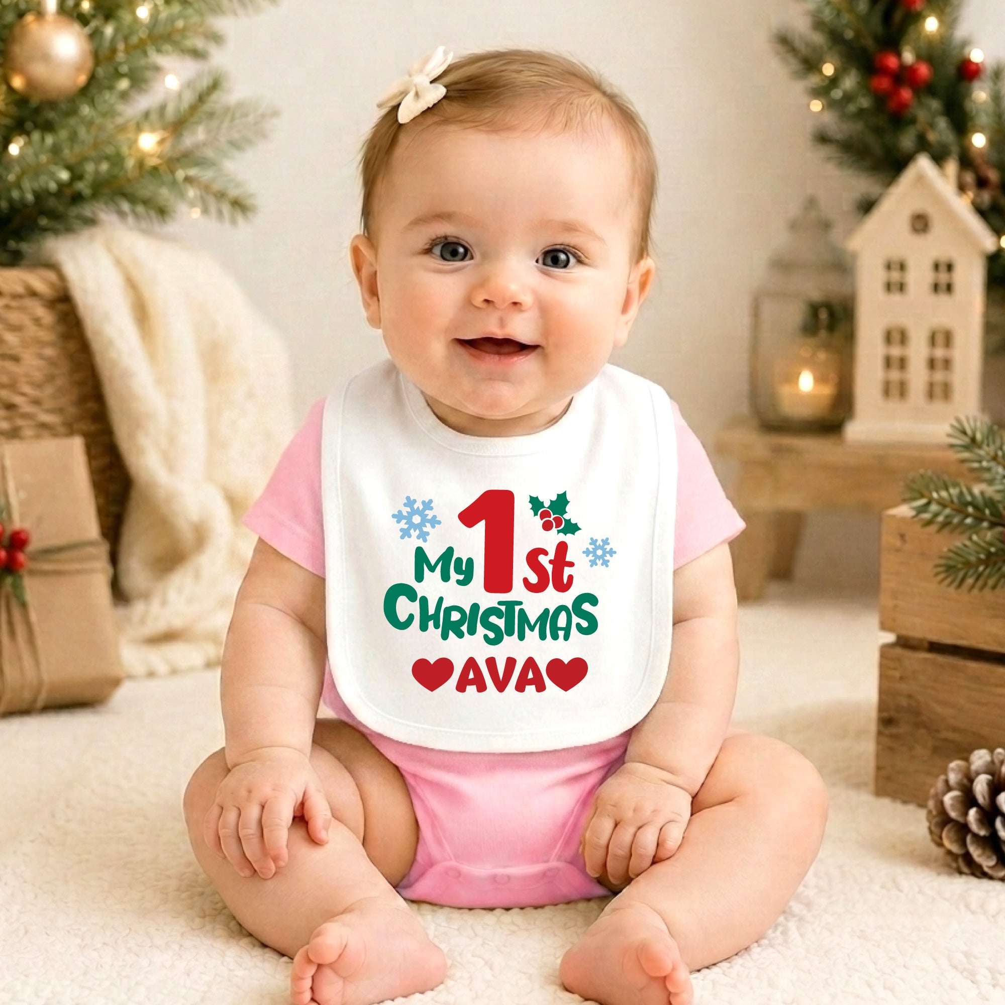 Personalized 1st Christmas Baby Bib