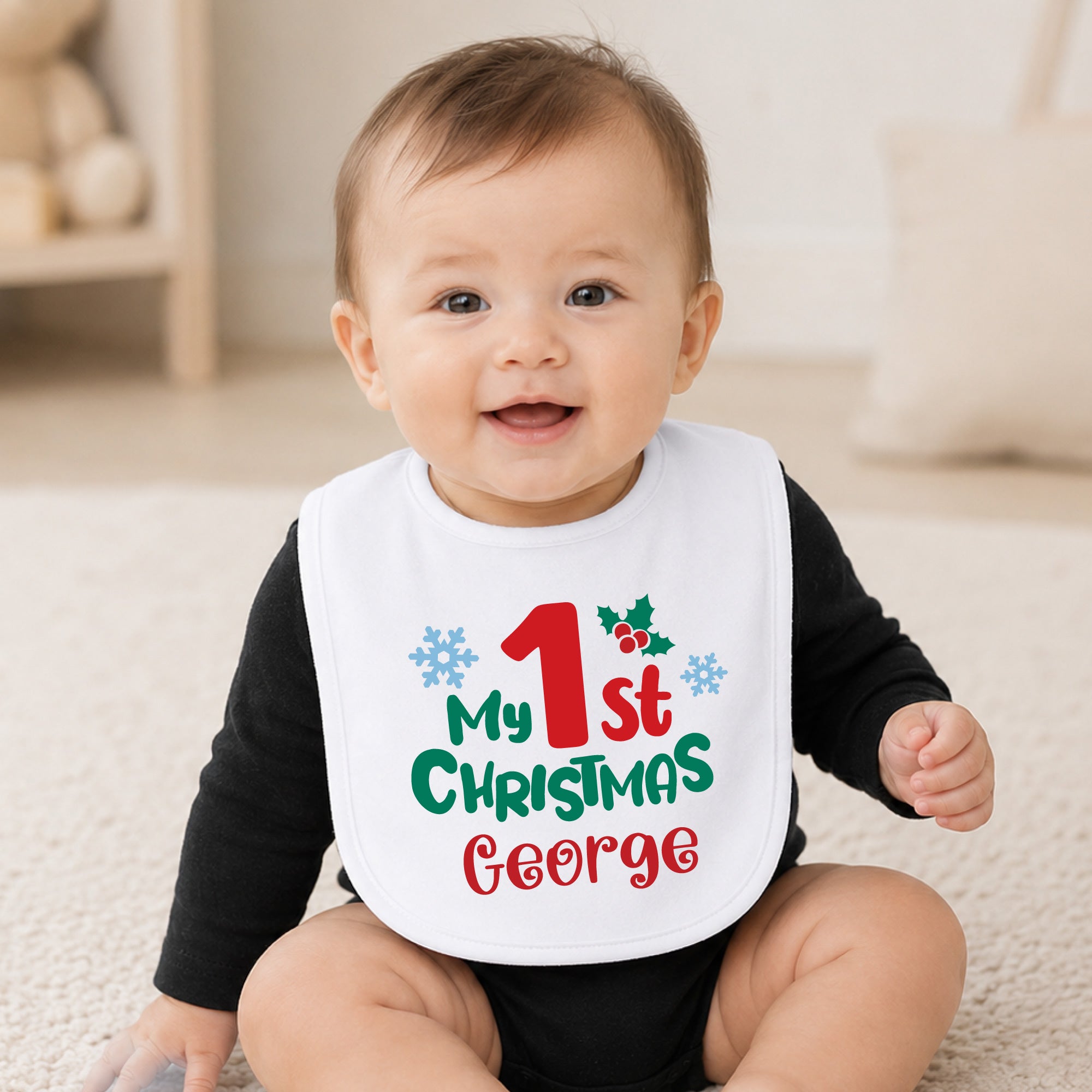 Personalized 1st Christmas Baby Bib
