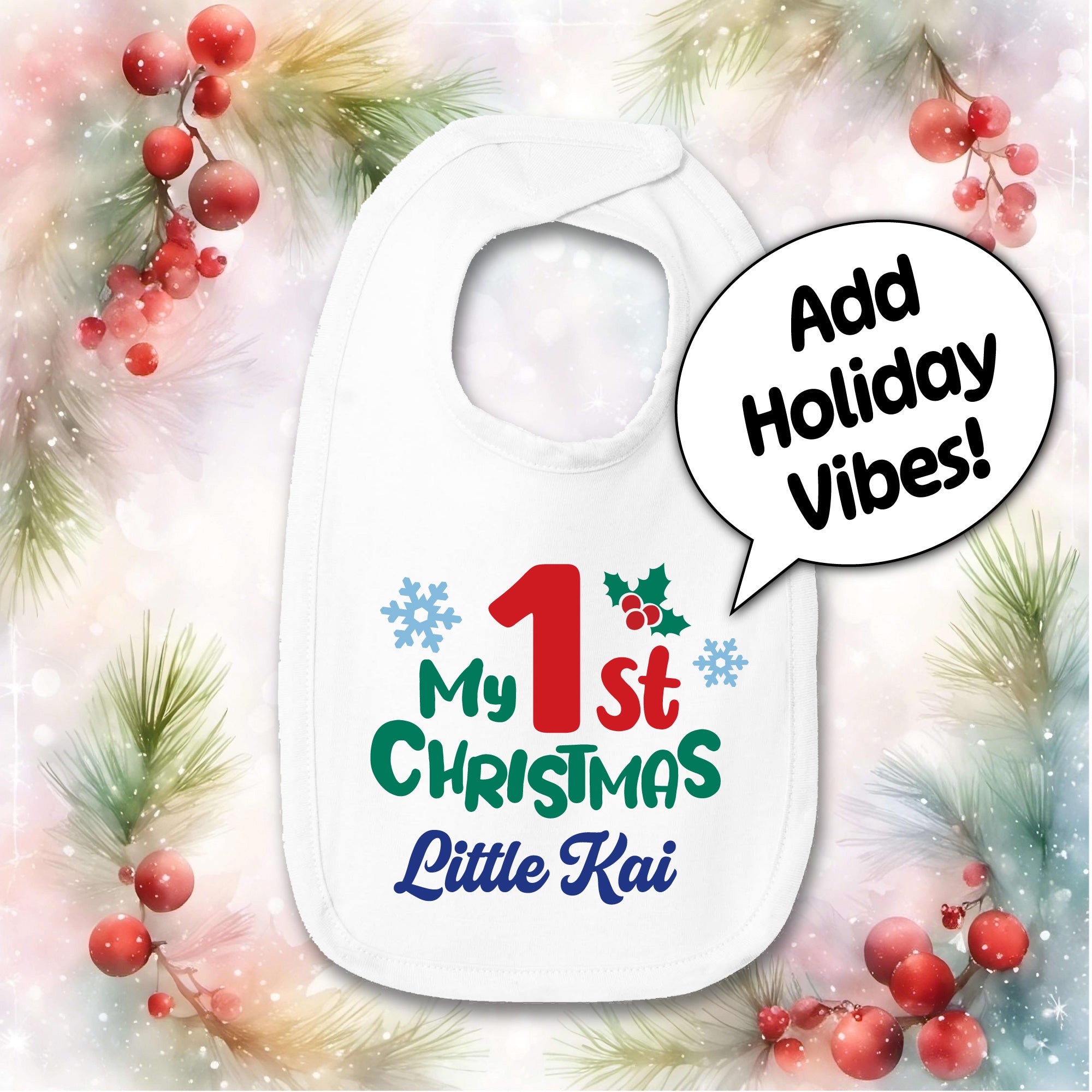 Personalized 1st Christmas Baby Bib