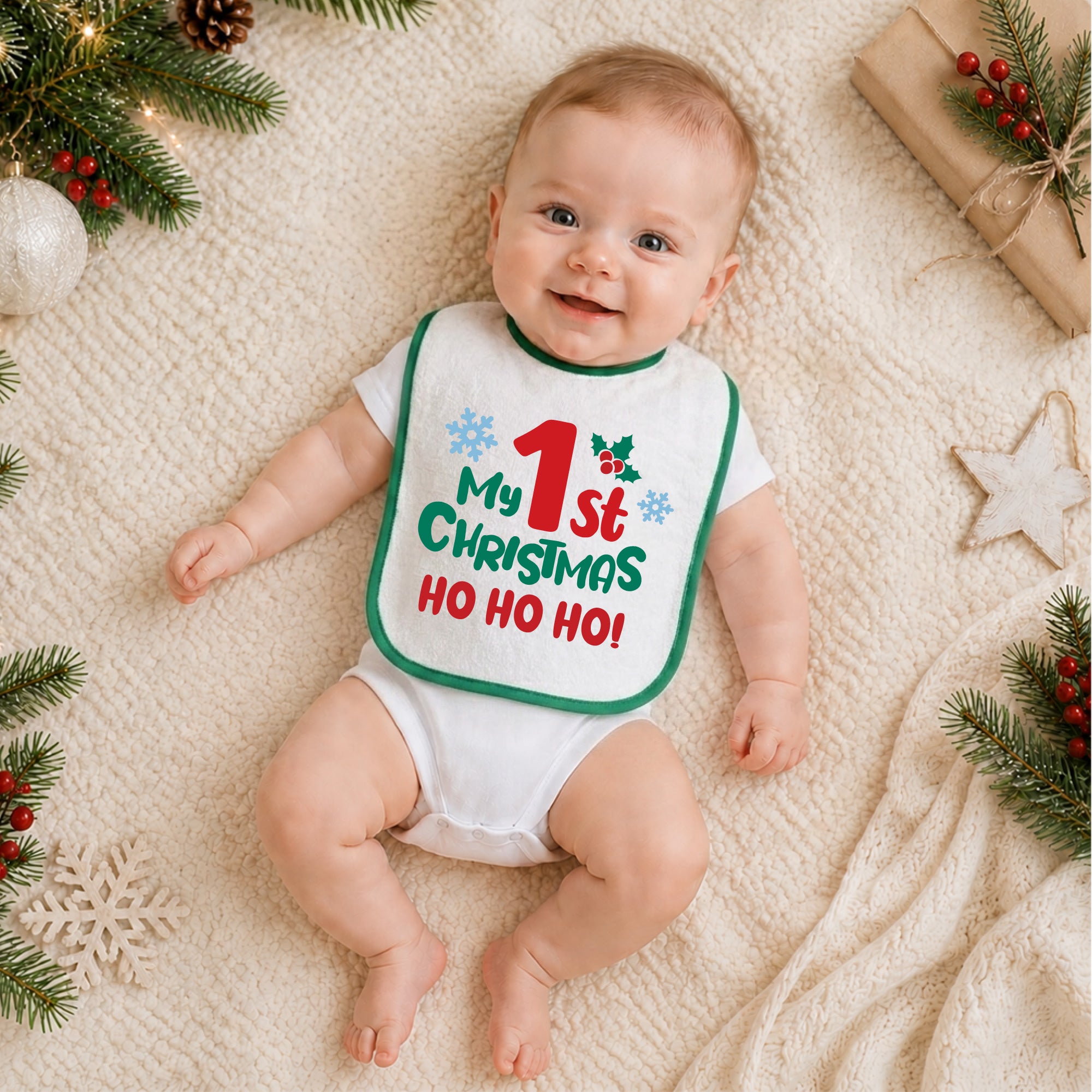 Personalized 1st Christmas Baby Bib 