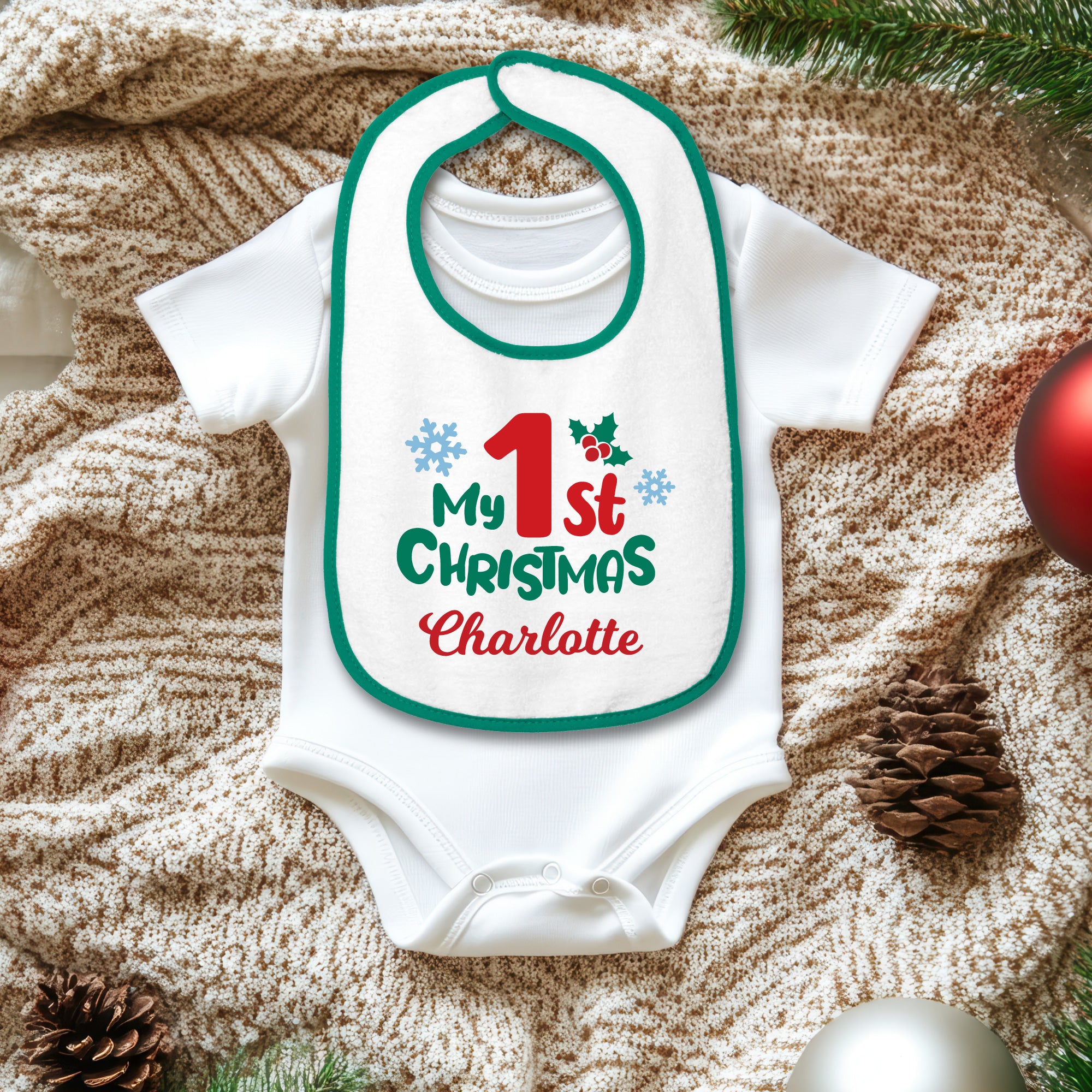 Personalized 1st Christmas Baby Bib 