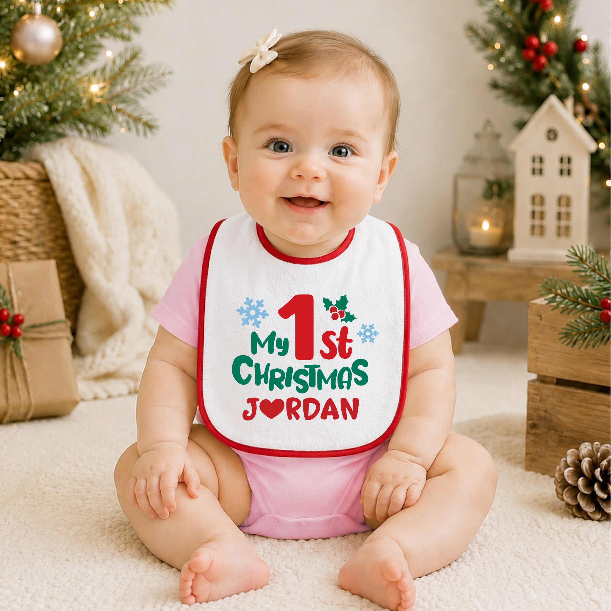 Personalized 1st Christmas Baby Bib 