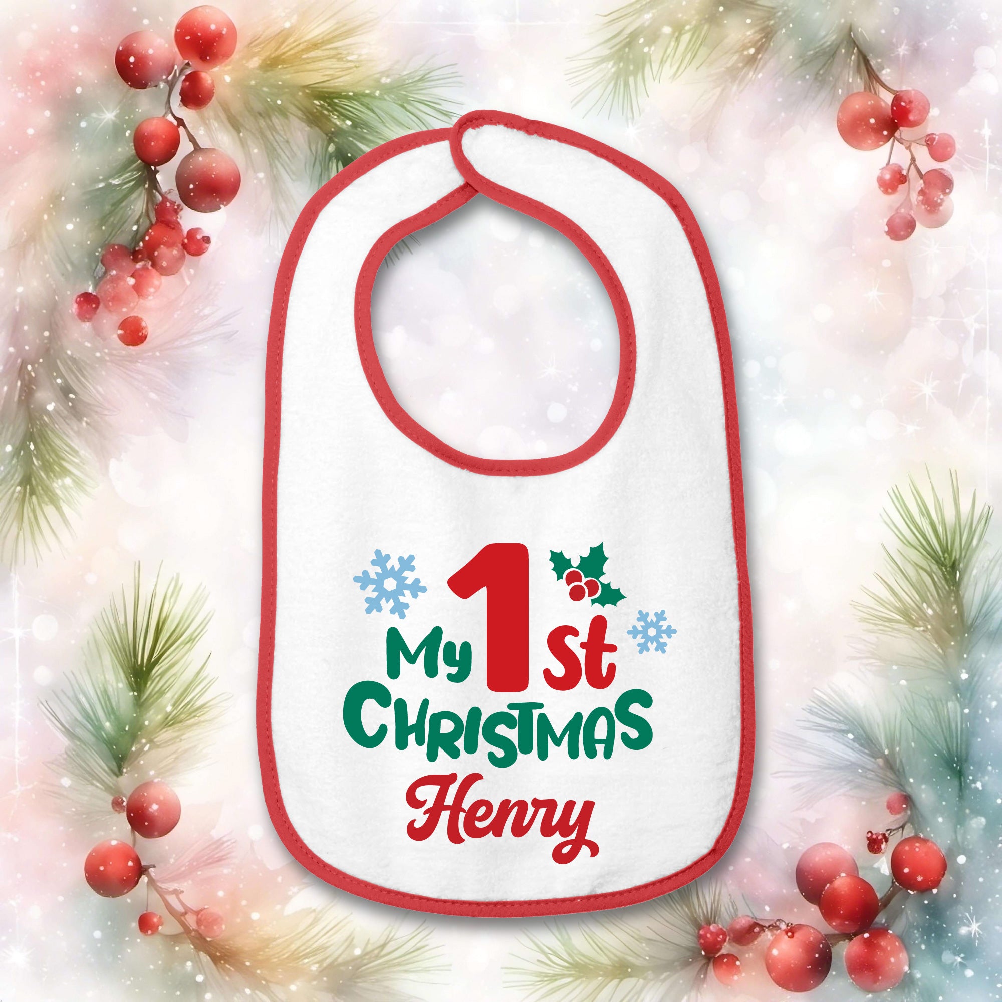 Personalized 1st Christmas Baby Bib 