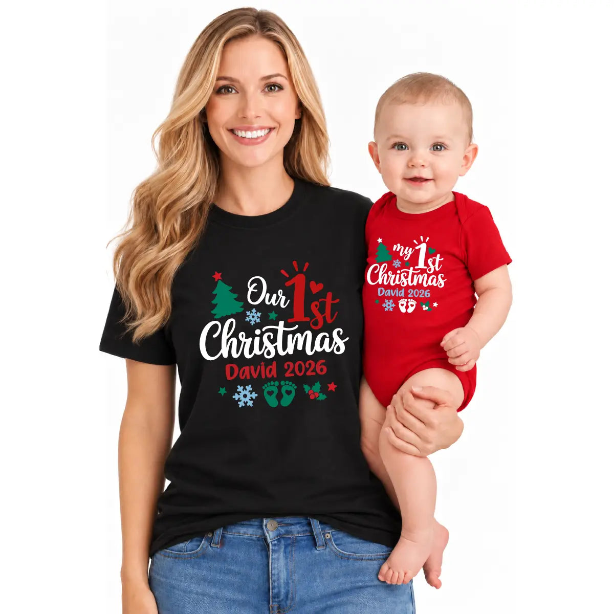 Personalized 1st Christmas Mommy and Me Matching Set | Custom Name