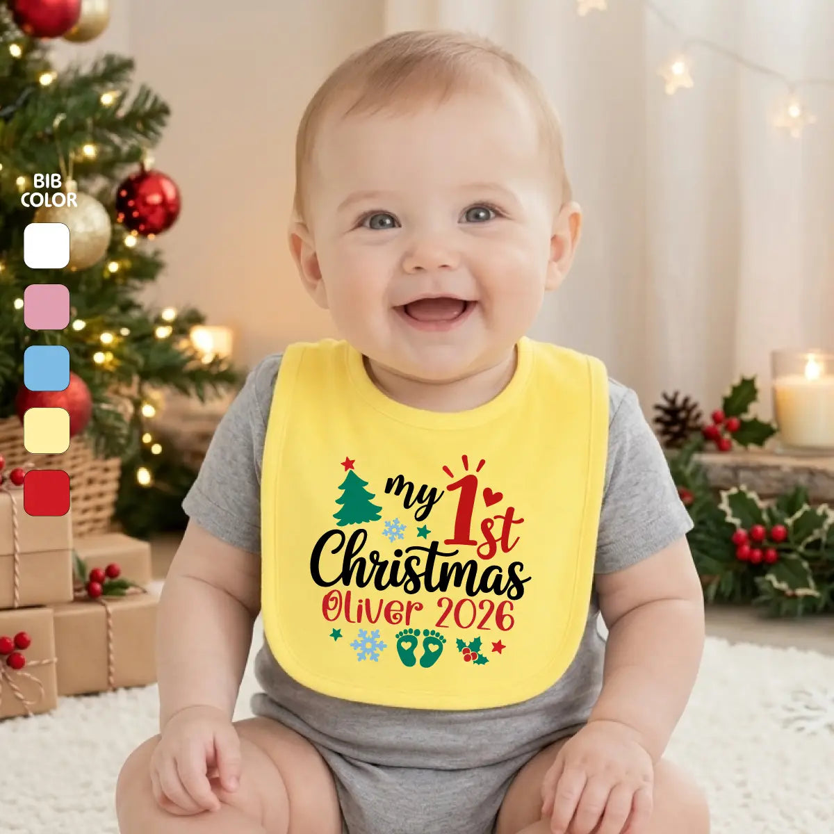 Personalized 1st Christmas Baby Bib