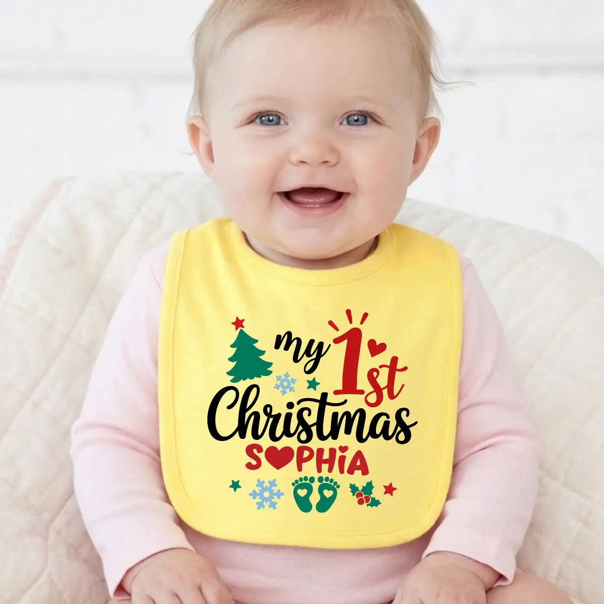 Personalized 1st Christmas Baby Bib