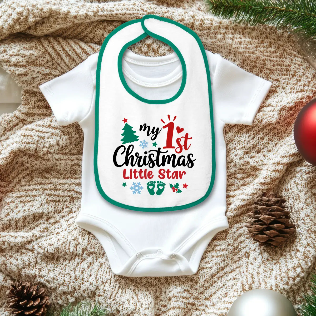 Personalized 1st Christmas Baby Bib