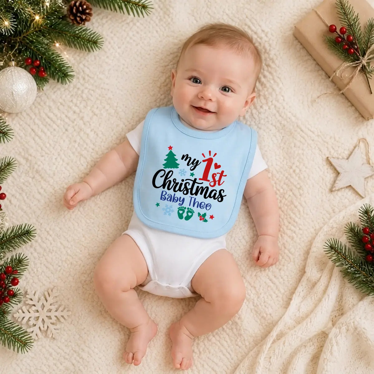 Personalized 1st Christmas Baby Bib