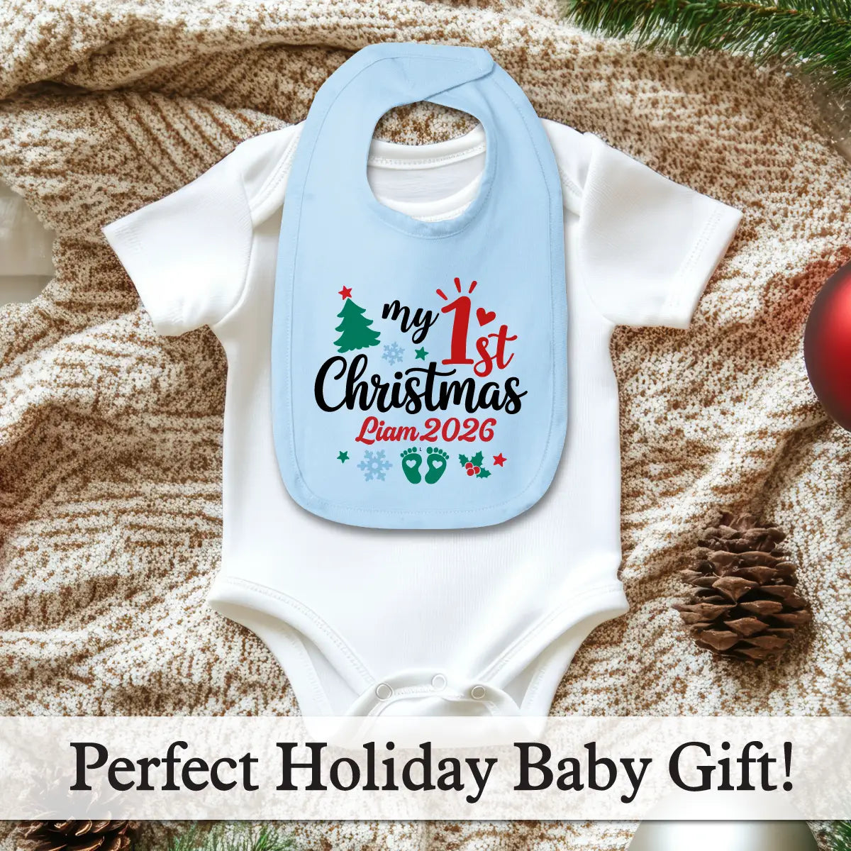 Personalized 1st Christmas Baby Bib