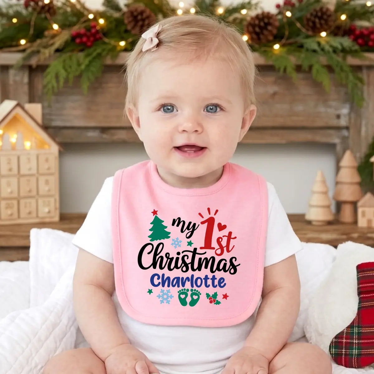 Personalized 1st Christmas Baby Bib