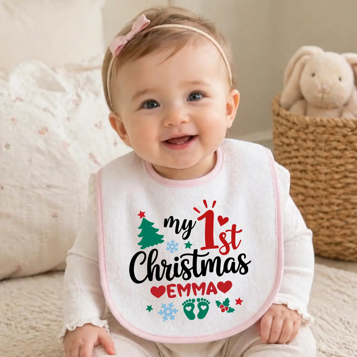 Personalized 1st Christmas Baby Bib