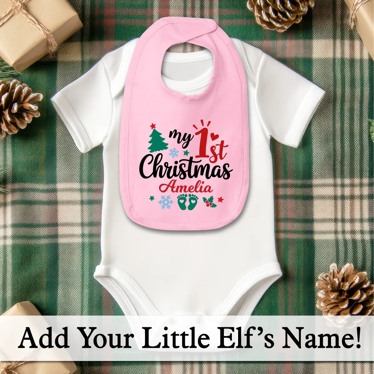 Personalized 1st Christmas Baby Bib