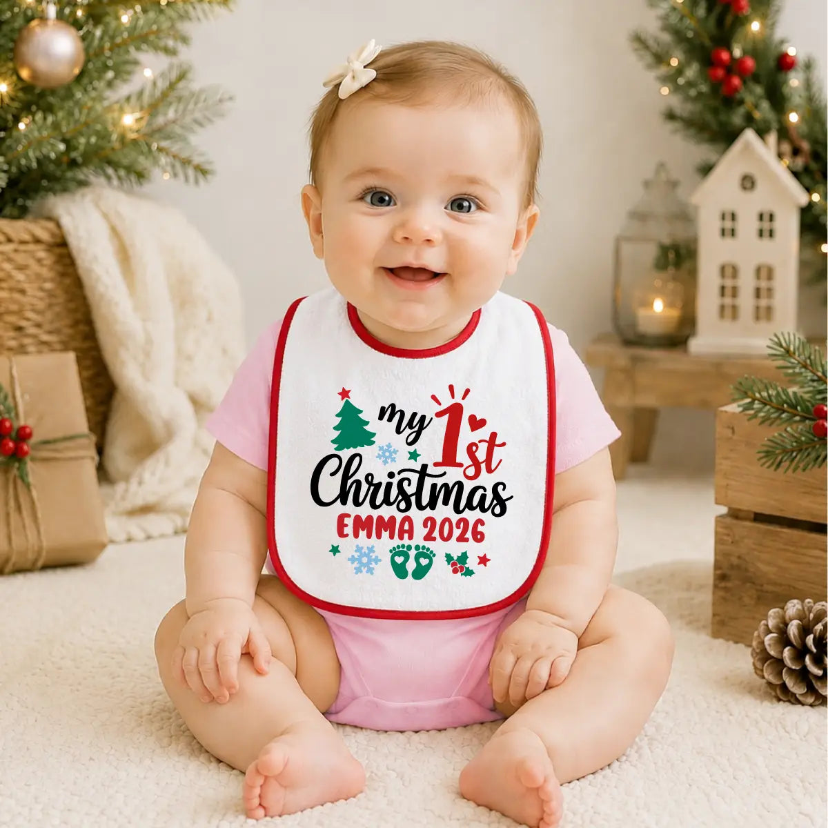 Personalized 1st Christmas Baby Bib