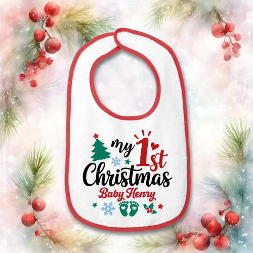 Personalized 1st Christmas Baby Bib