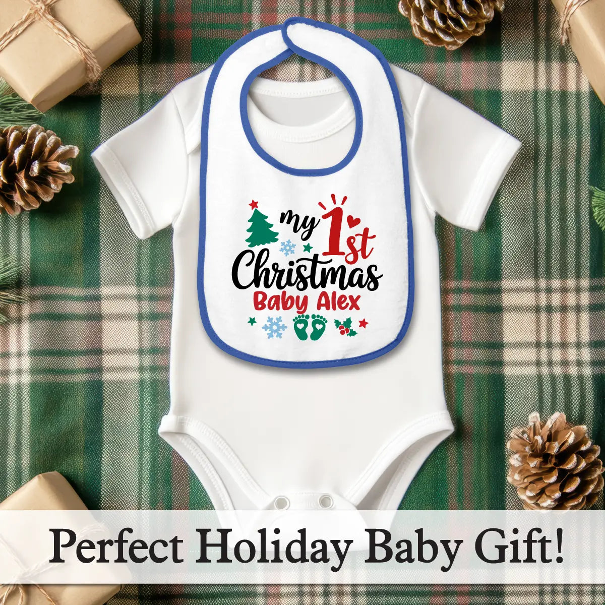 Personalized 1st Christmas Baby Bib