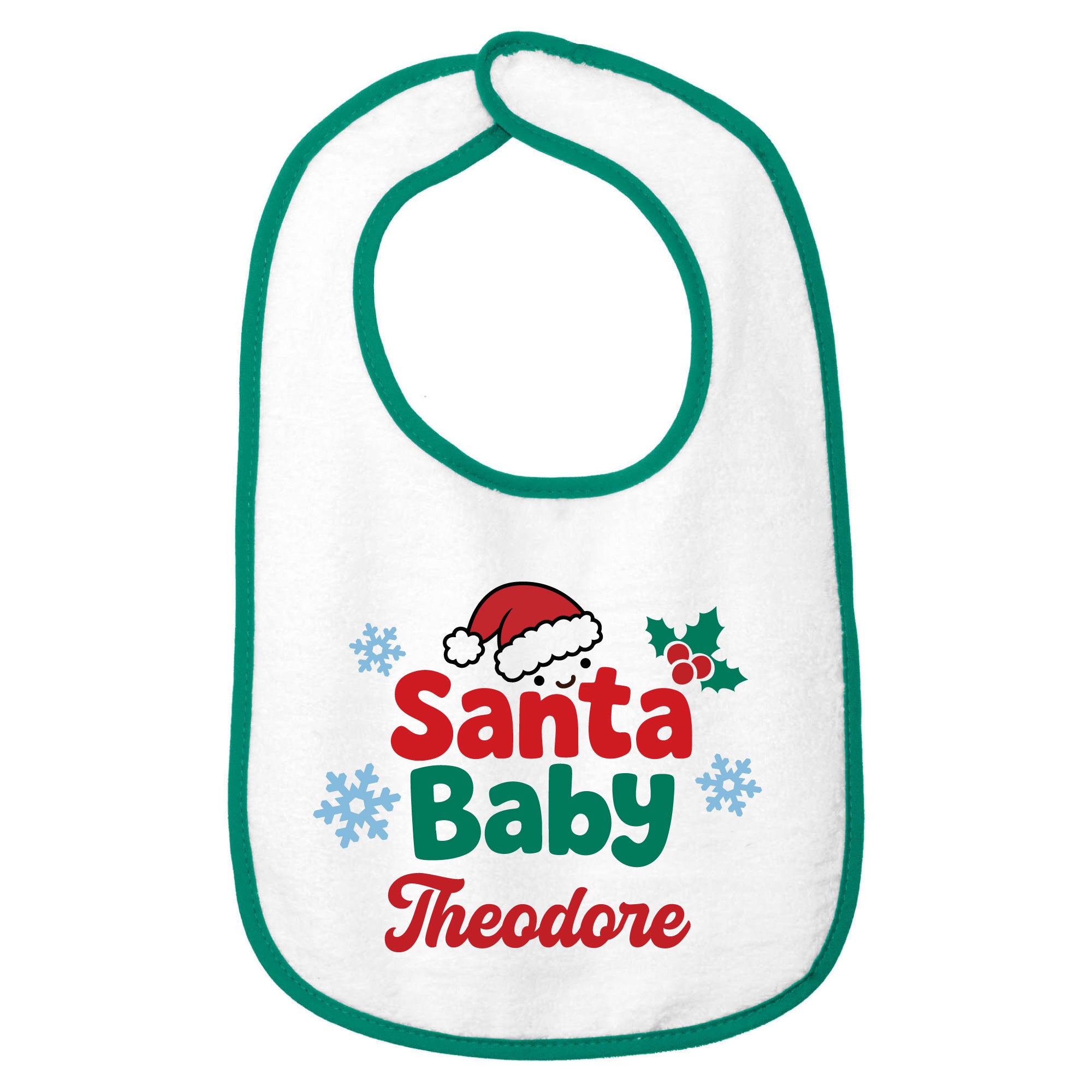 Personalized Santa Baby Christmas Cotton Terry Baby Bib | Custom Name