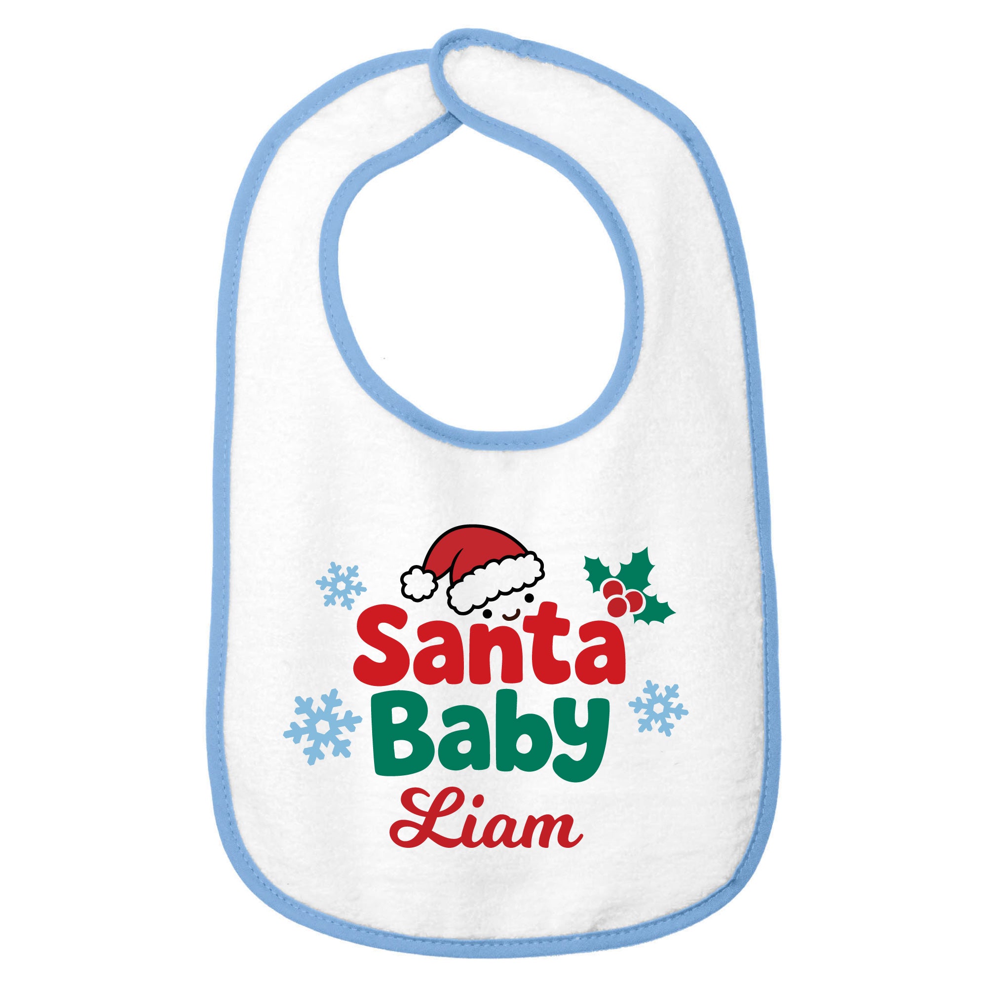 Personalized Santa Baby Christmas Cotton Terry Baby Bib | Custom Name