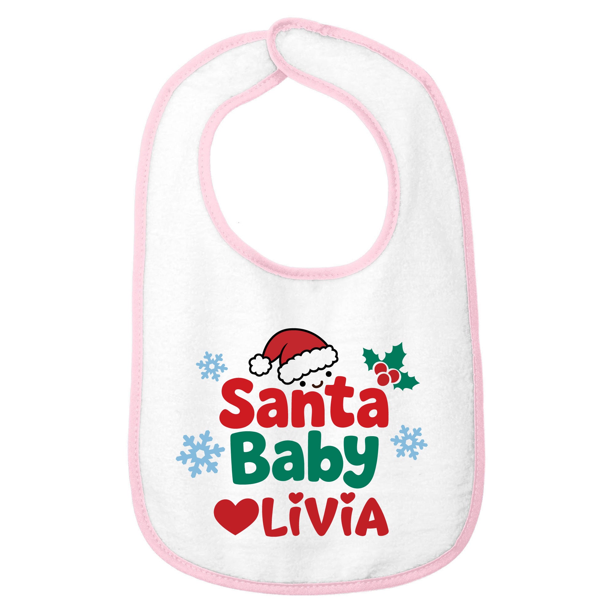 Personalized Santa Baby Christmas Cotton Terry Baby Bib | Custom Name