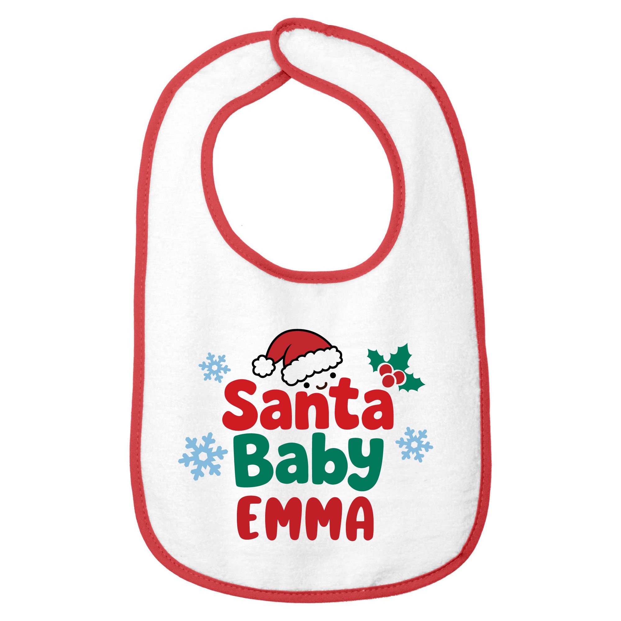 Personalized Santa Baby Christmas Cotton Terry Baby Bib | Custom Name