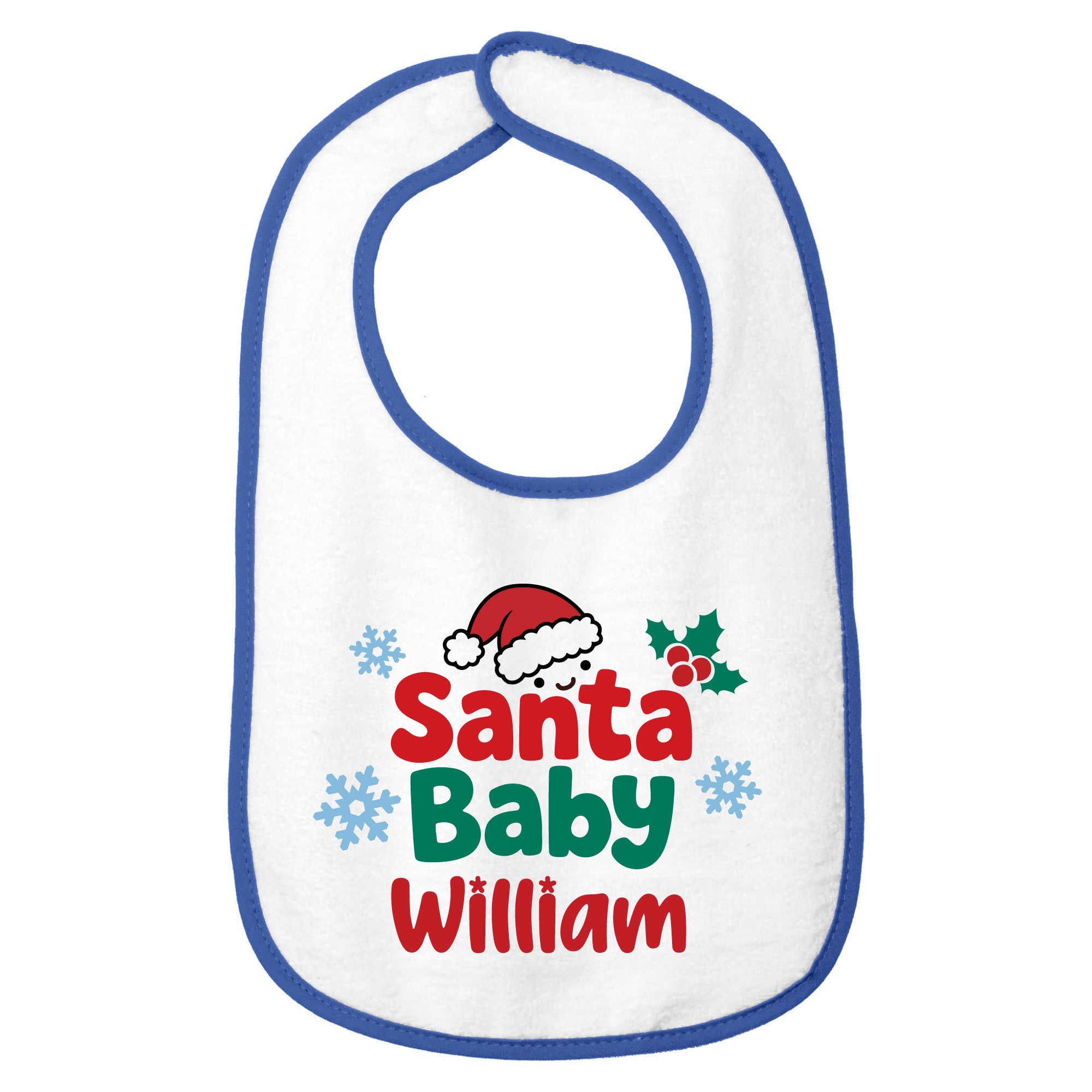 Personalized Santa Baby Christmas Cotton Terry Baby Bib | Custom Name