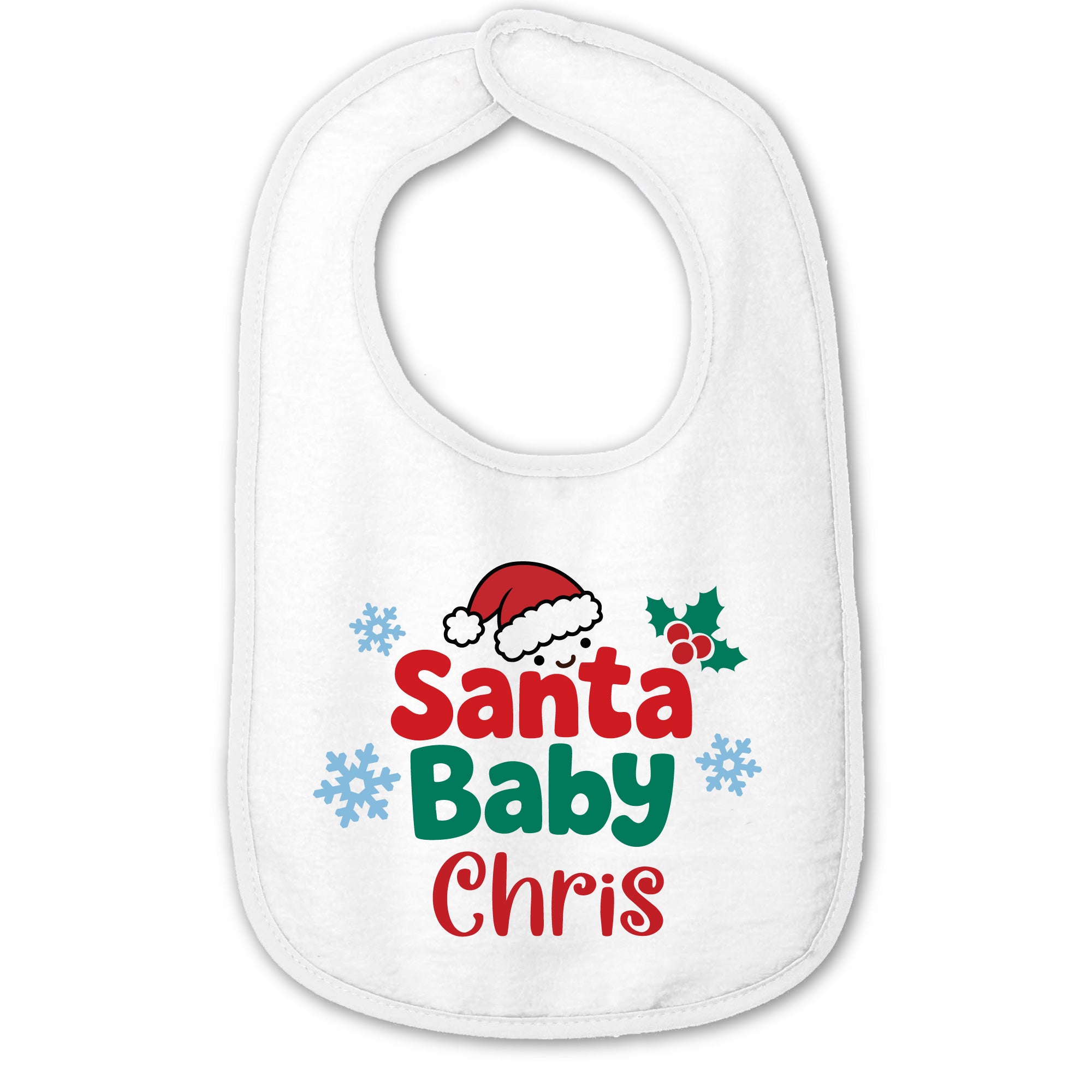 Personalized Santa Baby Christmas Cotton Terry Baby Bib | Custom Name