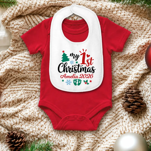 Personalized 1st Christmas Baby Bib