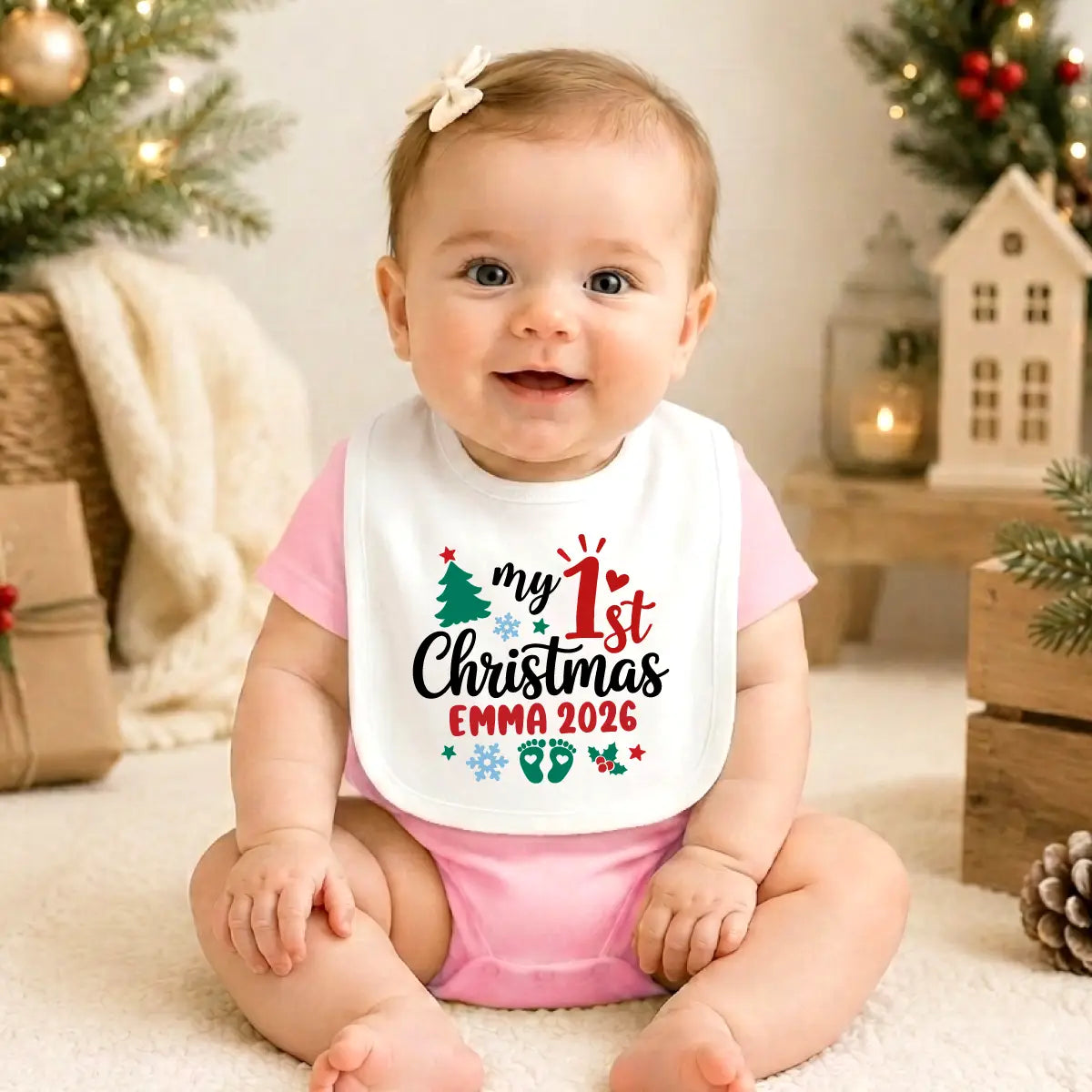 Personalized 1st Christmas Baby Bib